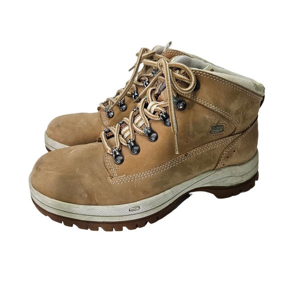 Y2K Skechers‎ Lug Sole Work Boots Women's 9 Tan Natural Chunky 90s Shoes - Picture 1 of 12